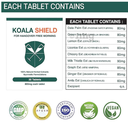 Koala Shield Tablets For Hangover 30 Tablets